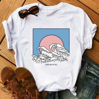 Didžioji Banga T-Shirt Moterims Marškinėlius Tumblr 90s, ir Todėl Ji Yra Vandenynas Mados Grafinis Tee Mielas Vasaros Viršūnes Moterų Atsitiktinis Marškinėliai