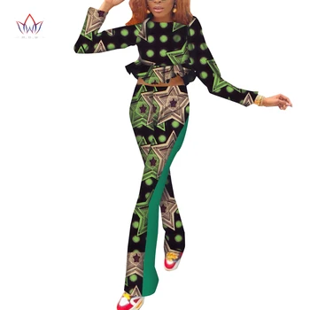 Afrikos pavasario rinkiniai moteriški drabužiai visiškai rankovėmis 2 vnt kostiumą, moteris viršuje ir ilgas kelnes Lady Atsitiktinis plius dydis drabužių 5xl WY9076