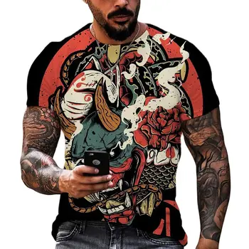 Monstras Grafikos Tees Japonų Samurajus Spausdinti vyriški Marškinėliai Mados O-kaklo Derliaus Stiliaus trumpomis Rankovėmis Viršūnes Negabaritinių Laisvalaikio Marškinėliai