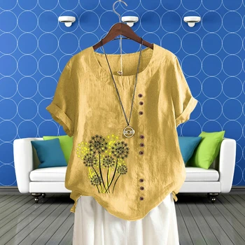 Ponios Marškinėliai, moteriški Marškinėliai apvalia Kaklo Spausdinti Prarasti Patalynė Trumpas Rankovės Gėlių Gėlių Kiaulpienių Modelio Megztinis Viršuje, kad Vasarą