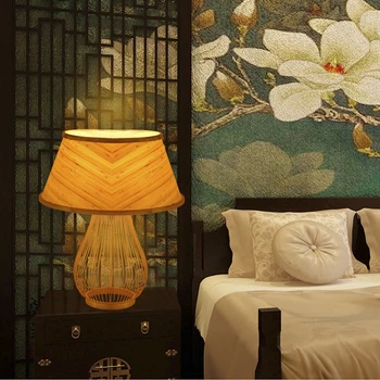 originalus bambuko stalo lempa, miegamojo lovos, valgomojo kambario balkono studijų kūrybos apšvietimas, stalinės lempos, stalo šviesos ZA81022