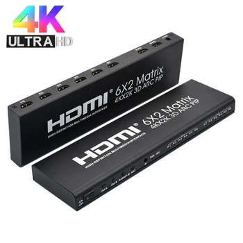 6X2 HDMI Matricos 4K@30hz Tiesa Martrix HDMI Switch Box Paramos PIP Splitter 6 2 Iš 4K 3D ARC Garso ir Vaizdo Keitiklis Du Ekranas