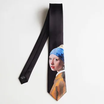 Nemokamas Pristatymas Naujos Mados Vyrų, Vyrų, Moterų Originalaus dizaino aliejaus tapybai mergina juodas kaklaraištis šviesą, meno studentas garsaus necktie