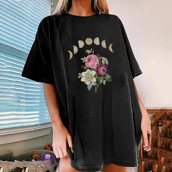 Vasarą Moterys T Shirts 2022 Atsitiktinis Gėlės spausdintą Modelio Atsitiktinis trumpomis Rankovėmis Viršūnes Tee Minkštas Negabaritinių marškinėliai Camisetas De Mujer