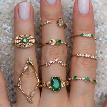 Europos Ir Amerikos Stiliaus Mados Deimantų, Smaragdų Bendras Žiedas Nustatyti Lydinio Geometrinis Apyrankę Elegantiška Prabanga, Aksesuarai Moterims