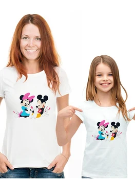 Tshirts Vasaros Populiarus Disney Mickey Mouse Vaikų Šeimos Moterys Spausdinimas Marškinėliai Disney 