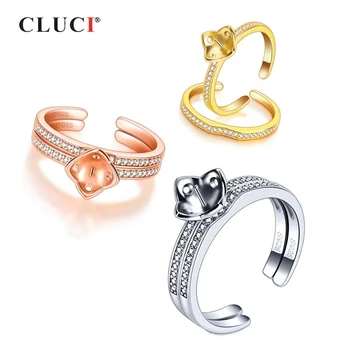 CLUCI 925 Sterling Silver Pearl Ring Tvirtinimo Reguliuojamas Rose Gold Cirkonis Žiedas Moterims, Sidabras 925 Gėlių Žiedai SR2228SB