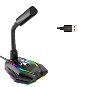 Profesinės USB Mikrofono Tipas-C Įrašymo PC Kompiuteris Pokalbių, Dainavimo 360 Laipsnių Sukimosi Kontrolės su RGB Šviesos