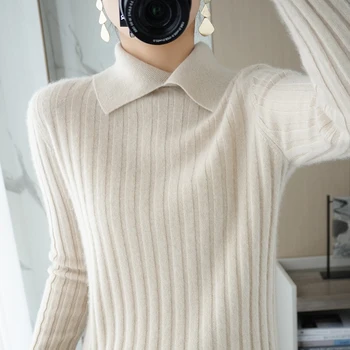 Rudens/žiemos naujo stiliaus grynos vilnos pusė aukščio Polo apykakle ilgomis rankovėmis megztinis moterų megztinis plonas lieknėjimo atsitiktinis visas rungtynes