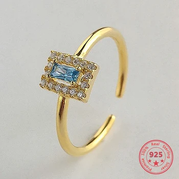 2019 Naujas Mados 925 Sidabro Atidaryti Žiedai Mėlyna Kristalų Luxry Cirkonis Aukso Žiedai, Papuošalai, Dovanos Moterims