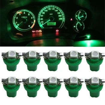 10vnt T5 B8.5D 5050 LED Žalia Lemputės 12V Automobilio prietaisų Skydelyje Brūkšnys Priemonės Indikatorius indikatoriaus Lemputės Universalus Vidaus reikalų Automobilių Reikmenys