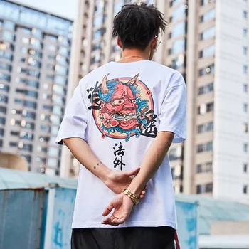 Kinų Stiliaus Ranka-Dažytos Simbolių animacinių filmų spausdinti marškinėlius Naujovė Mados Hip-Hop Prarasti porų drabužius Harajuku vyrų Streetwear