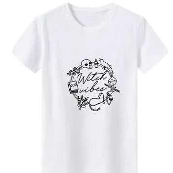 Skeletas Atspausdintas T-shirt Moterims, Medvilnės O-kaklo Atsitiktinis Trumpas rankovėmis Moterims T Marškinėliai Juodos Baltos Raidės Asmeninį Marškinėlius Moterims