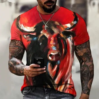 Vasaros 3D spausdinimo gyvūnų matador jakų dažytos super gražus apvalus kaklas marškinėliai Europos ir Amerikos stiliaus vyriški T-shirt
