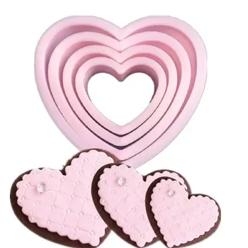 4Pcs/Set Meilės Širdies Formos Pyragas Apdaila Minkštas Formų Šokolado Pelėsių Cookie Cutters Sausainių Antspaudas Cukraus Amatų Stūmoklį Cutter