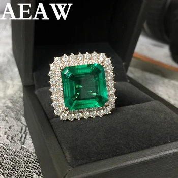 Fine Jewelry Nekilnojamojo 14K Rose Gold 8ct AAA Kolumbijos Laboratorijoje Auginami Smaragdas kaip Natūralus su Moissanite Akmuo Vestuvių Žiedai