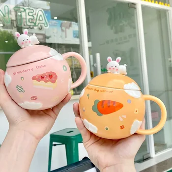 Korėjos Mielas Animacinių filmų Keramikos Puodelis Gražių Morkų Mergina Pusryčiai Kava, Pieno Puodelis su Dangteliu Šaukštas Kawaii Puodelis