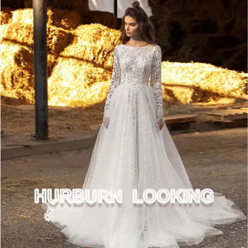 HERBURN Ypatingą Vestuvių Suknelės ilgomis Rankovėmis Perlai Išpjovą Bohemijos iki 2023 m. Pagaminti pagal Užsakymą Vestidos De Novia Brautmode Skraiste Mariee