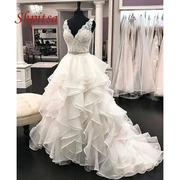 Elegantiškas Nėrinių Kamuolys Suknelė Vestuvių Suknelės Plius Dydžio Baltos Spalvos Dramblio Kaulo Moterys Afrikos Princesė Nuotaka Vestuvinės Suknelės