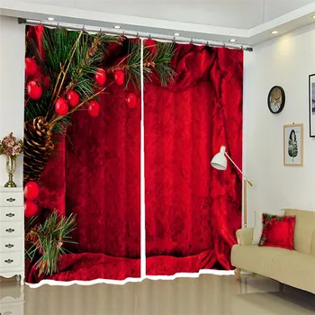 Pritaikoma Šiuolaikinės 3D Blackout Užuolaidos Kalėdų Raudona Siena Temą Modelis Tirštėti Miegamojo Užuolaidas Kambarį