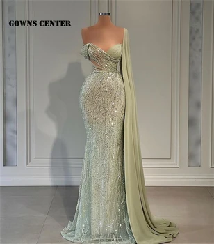 Puošnios Undinė vakarinę Suknelę Ilgai Prabangių 2022 Elegantiškas Suknelės Moterims Vestuves Brangioji Oficialią Chalatai Su Žaliuoju skraiste