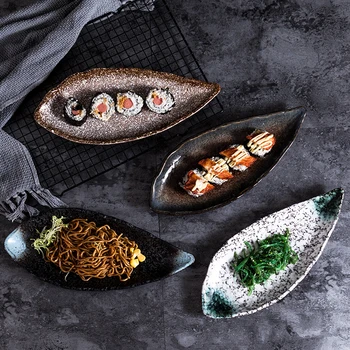 Japoniško stiliaus specialios formos keraminės plokštės vakarų stalo reikmenys, namų apyvokos plokštės suši restoranų ilgai žuvų plokštės kepimo padėklai