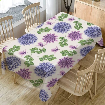 3D Violetinės Gėlės žalių Lapų Spausdinimo Staltiesė Medvilnės Skalbiniai Stačiakampio Kavos staliukas Padengti Valgomasis Vestuvių Dulkėms Atspari staltiesė