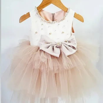 Custom Color Baby Girl Dress Perlai Tiulio Sijonas Satino Viršuje Kelio Ilgis Merginos Boutique Šalis Nešioti Kūdikiams Frocks