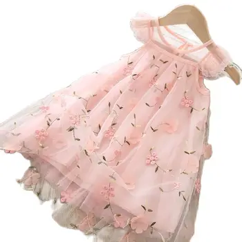 Vasaros Vaikų Drabužių Naujas Stilius Vaikas Gėlių Siuvinėjimas Nėrinių Tinklelio Suknelė Vakarų Stiliaus Mergina Baby Princess Sijonas