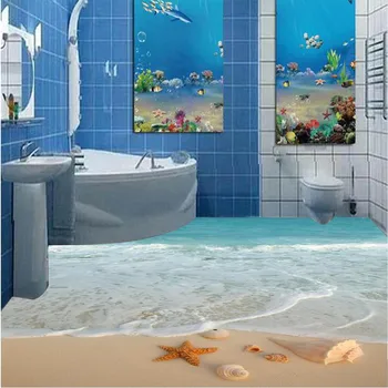 Custom grindys 3d freskos piešimo mėlyna shell beach dekoracijos vandeniui gyvenamasis kambarys vonios kambarys, restoranas, pvc lipnios tapetai