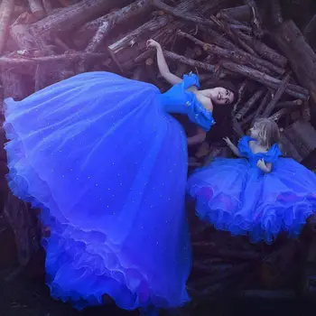 Mėlyna Princesė Gėlių mergaičių Suknelės nuo Peties Užsakymą Merginos Inscenizacija Chalatai Ruffles Pakopų Komunijos Suknelė