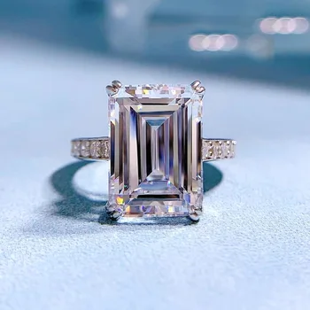 2022 nauja 925 sidabro didelis anglies deimantas, smaragdas iškirpti stačiakampio 10 * 14 populiarus žiedo paprasta ir madinga
