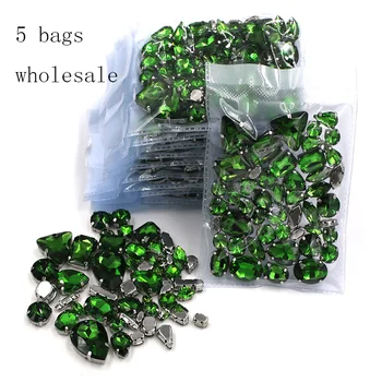 Drabužių priedų Didmeninė 5 krepšiai mišrios formos stiklo kristalų skiedra bazės Žolė žalia siūti strazdų 