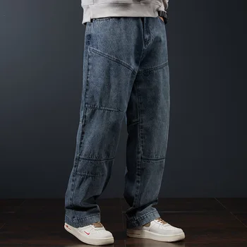 Pareiškimas Panelled Jeans vyriški Prarasti Džinsinio audinio Kelnės Hip-Hop Aukštosios Gatvės Mados Atsitiktinis Apranga Kelnės Vyrų Nuosėdos Plius Dydis