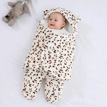 Žiemos Šiltas miegmaišis Kūdikiams Tirštėti Kokono Paketas Naujagimiams Gyvūnų Leopard Gyvūnų Suvystyti Antklodės Wrap Sleepsacks