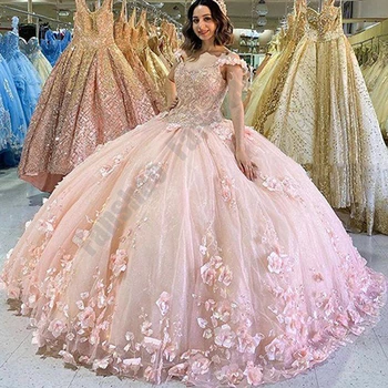 Išskirtinį Rožinė Quinceanera Suknelę Flore Spageti Dirželis Vestido Appliques Karoliukai, Blizgučiai Saldus 15 Mergaičių Kamuolys Chalatai Princesė
