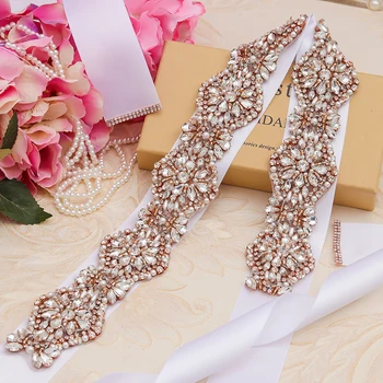 MissRDress Elegantišką Perlų Vestuvių Diržo Kristalų Nuotakos Varčios Rose Gold Cirkonio Nuotakos Diržas Vestuvių Ilgos Suknelės JK936