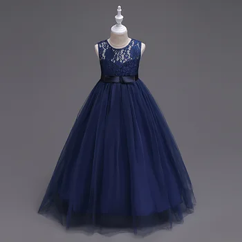 BH-9999B#Mėlyna Gėlių mergaičių Suknelės Nauja vaikų vestuves ilgas, purus mergina Nėrinių Princesės suknelę, promenadzie suknelė pigūs Didmeninė