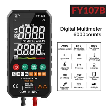 FY107C 3.3 colių LCD Skaitmeninis Multimetras 6000 Skaičiuoja True RMS Matuoklis Matuoti AC/DC Įtampos Atsparumas Multimetras Elektros