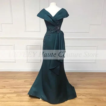 Žalia Elegantiška Prom Dress Satino Appliques Duobute Klostyti Artimųjų Rytų Arabų Oficialų Vakare Chalatai Motina Nuotakos Suknelės