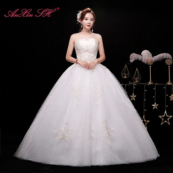 AnXin SH princesė baltųjų gėlių nėrinių kamuolys suknelė vestuvių suknelė šalies derliaus stebėjimo rankovių iliuzija balta vestuvinė suknelė