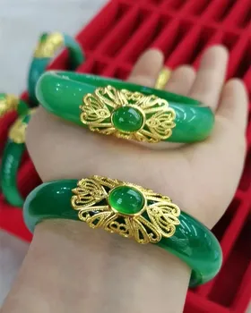 Originalus ekologija natūralus agatas green jade bangle ranka raižyti 925 sterlingas sidabro žalią šviesą klasės moterų Handring Fine Jewelry