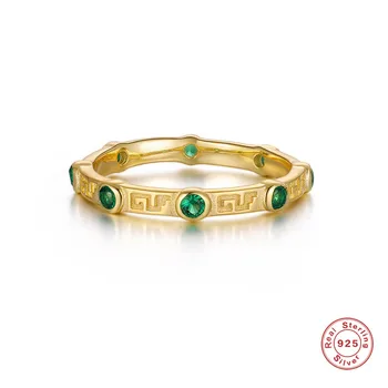 Aide 925 Sterlingas Sidabro Unikalus Geometrinis Tekstūra Modelis Pločio Žiedai Moterims Smaragdas Žalia Zircons Inkrustacijos Piršto Žiedas Papuošalai