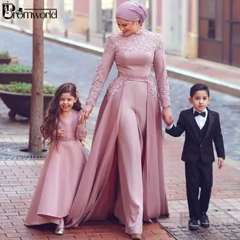 Elegantiškas Blush Pink Arabų Musulmonų Jumpsuit Vakaro Suknelės 2022 Aukšto Kaklo, Ilgomis Rankovėmis Appliques Vestidos Oficialų Promenadzie Suknelė