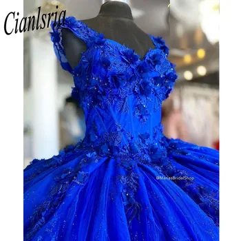 Royal Blue vestido de 15 anos Quinceanera Suknelę 2023 Gėlių Aplikacijos Merginos Inscenizacija Suknelė Backless Saldus 16 Prom Chalatai