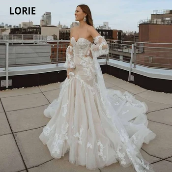 LORIE Undinė Vestuvių Suknelės Boho Brangioji Ilgio Sluoksniuotos Rankovėmis Užsakymą Pagaminti Vestuvių Suknelė Vestuvių Suknelė iki 2021 m. suknia slubna
