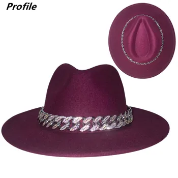 Vandens lašas fedora skrybėlę naujas kalnų krištolas grandinės hip-hop skrybėlę vyrų ir moterų fedora džiazo skrybėlę priedai nuimamas шапка женская