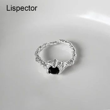 Lispector 925 Sterling Skiedra korėjos Nereguliarus Balck Kristalų Žiedai, Moterų, Prabangos Šalis Naktinis Klubas Žiedas Atsitiktinis Moterų Papuošalai