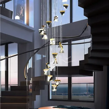 Šviesos Prabangūs Laiptai, Krištolo Sietynas, Villa Dvipusis Gyvenamasis Kambarys priedai veltiniams, vilna Lempa Aukso Apšvietimo Blizgesį LED Mansarda Kabo Šviestuvas