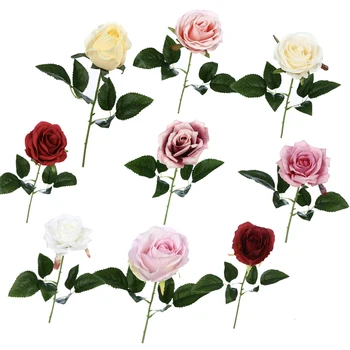 1PCS Rose Dirbtinių Gėlių 21 Spalvos Šilko Rožė Gėlių Galvos Dėl Namų Vestuvių, Gimtadienio Apdailos Prekių, žali Lapai